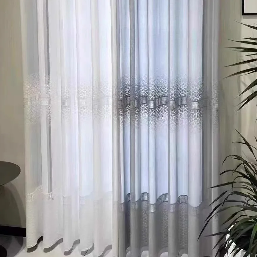1PC Luxury Style Living Room Transparent Window Finished Curtain French Window Bedroom Screen Sunshade Breathable White Screen 3