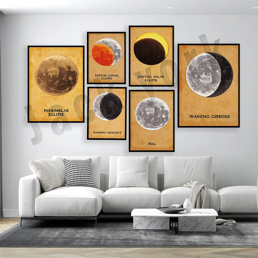 Retro Vintage Moon Solar Eclipse Night Sky Art Poster, Nebula Lunar Eclipse Poster Stampa The Great Comet Canvas Print