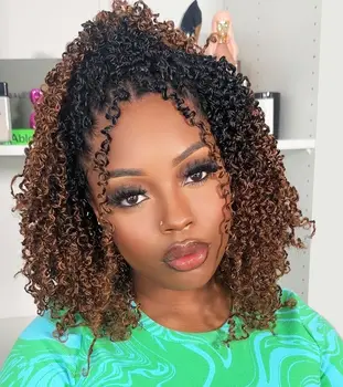 8" Yanky Twist Crochet Hair Ombre Brown Spring Twist Hair Senegalese Twist Crochet Hair with Curly Ends Synthetic Crochet Braids 1