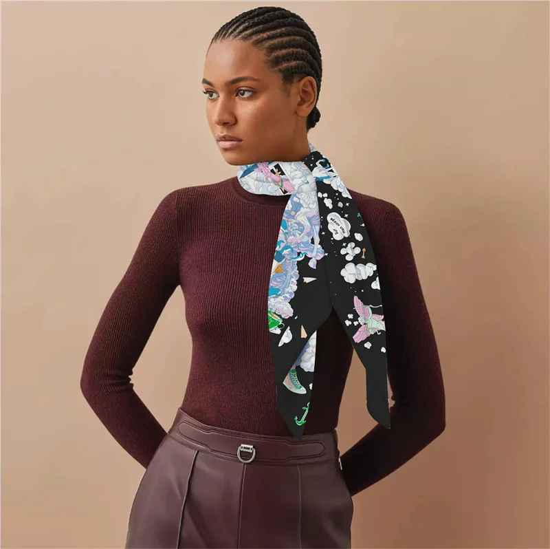 POBING Twill Seide Schal Frauen Euro Pferd Druck Platz Schals Echarpes Foulards Femme Wraps Bandana Lxury Hijab – Detail 4