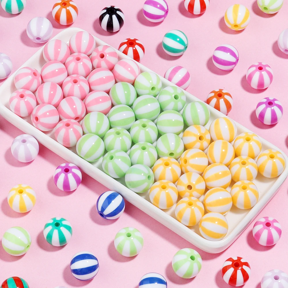12-20mm Round Acrylic Beads Stripe Spacer Loose Beads Big Hole For DIY Crafts Ornament Making Clothing Accessories 10-20Pcs/Lot