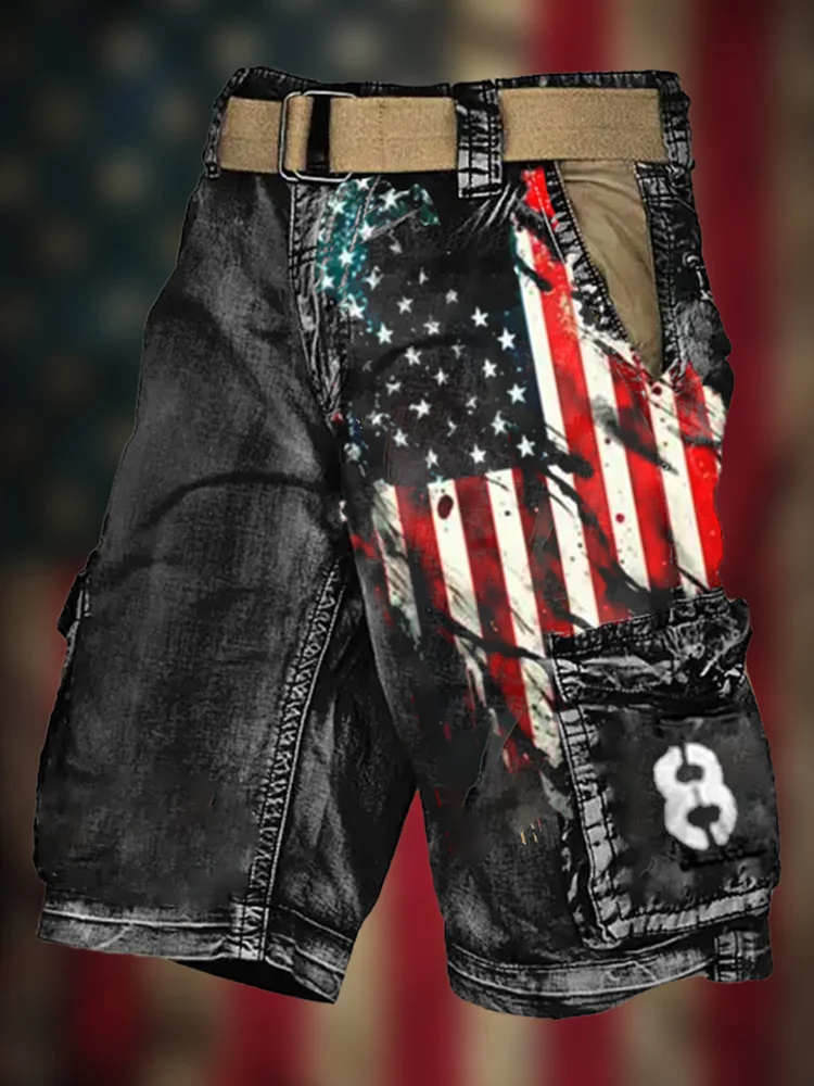 Men's Cargo Shorts 3d Printed Vintage Lndependence Day Cargo Pants Stylish Comfortable Casual Men's Shorts Summer