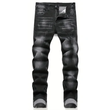 Jeans in denim elasticizzato da uomo per uomo Pantaloni classici alla moda dritti casual slim semplici Jeans cargo in denim Pantaloni streetwear solidi 1