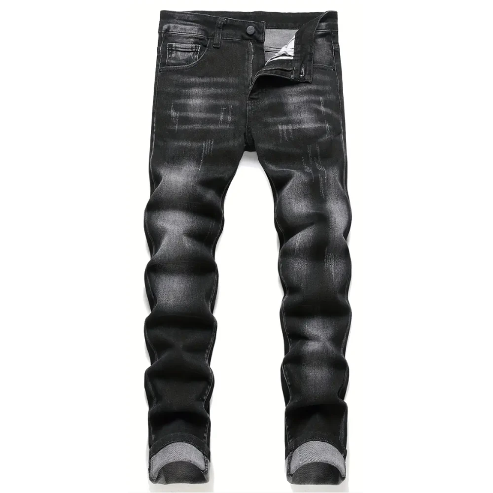 Men's Jeans Casual Straight Stretch Fashion Classic Blue Black Work ...