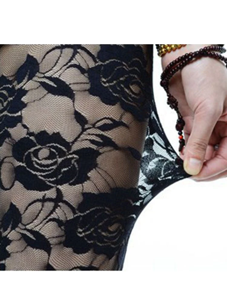Floral Skinny Lace Leggings Stretch Workout Leggins Sexy High Waist Black Women Streetwear