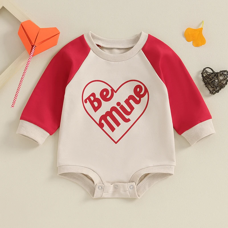 

2023-10-17 Lioraitiin 0-18M Infant Baby Girls Valentine's Day Jumpsuit Letter Print Round Neck Long Sleeve Romper Clothes