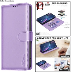 Luxury RFID Leather Flip Case - Magnetic Wallet Phone Cover - Redmi 13C 4G 5G (Purple)