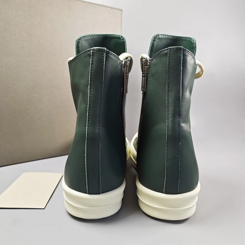 Men's Casual Shoes Womem's Sneakers Leather Shoes for Men Green Lace-up Fashion High Top Men's Sneakers 4