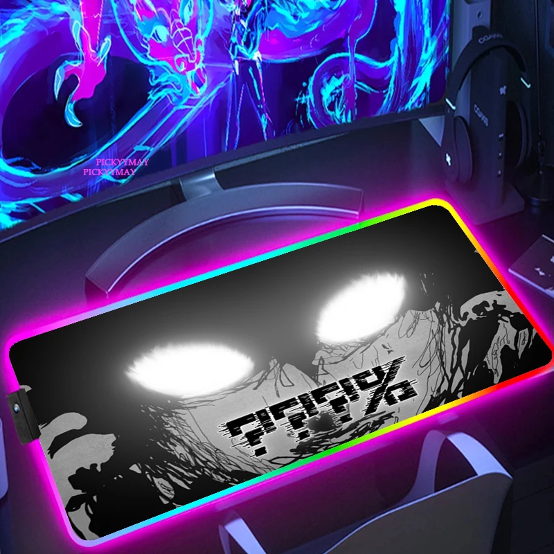 

Mob Psycho 100 Anime RGB Gaming Mouse Pad Large Home Mousepad Gamer Carpert Natural Rubber XXL Mouse Mat LED Light with Backlit