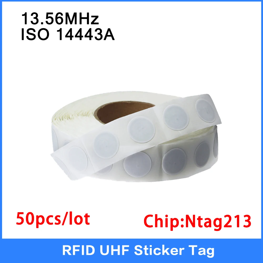 Adesivi Tag Nfc Bianchi Da 25Mm Iso14443A 13.56Mhz Ntag 213 Etichetta Universale Rfid Hf Smart Tag Per Tutti I Telefoni Nfc Scheda Ic Da 50 Pezzi