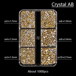 High - Quality Crystal Nail Art Rhinestones - Super Bright Glitter Diamonds for Manicure Accessories (1000pcs, Multiple Sizes) (Clear AB)
