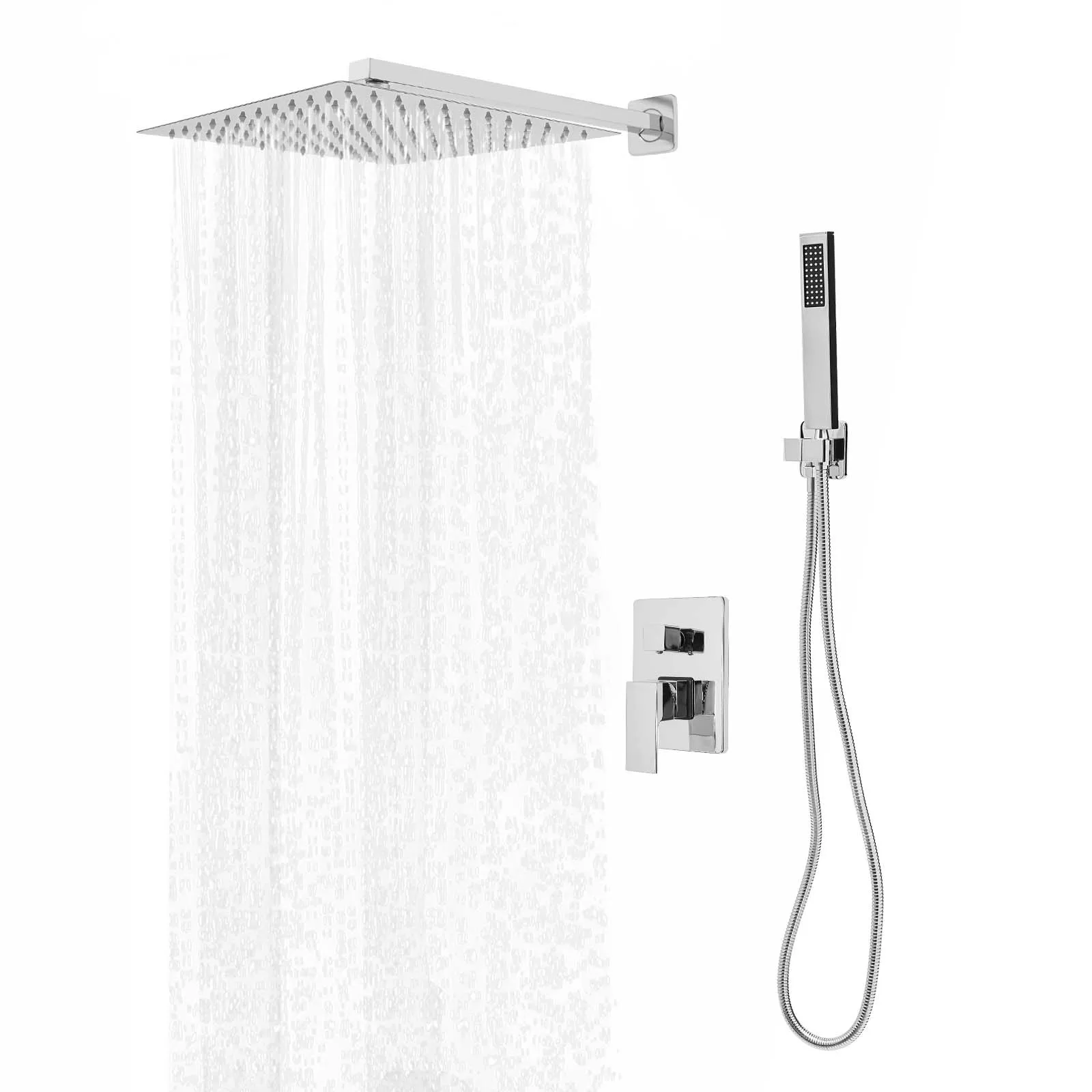30 cm Chrom-Duschset aus Edelstahl, G1/2, Regenspray, Handbrause mit Duschventil und Schlauch – Detail 16