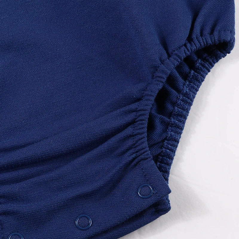 AA-Baby-Strampler, blau, gestrickt, Denim, ärmellos, seitlich gestreift, mit Tasche, für Babys, Jungen und Mädchen, Baby-Overall, Rundhalsausschnitt, Familienset – Detail 11