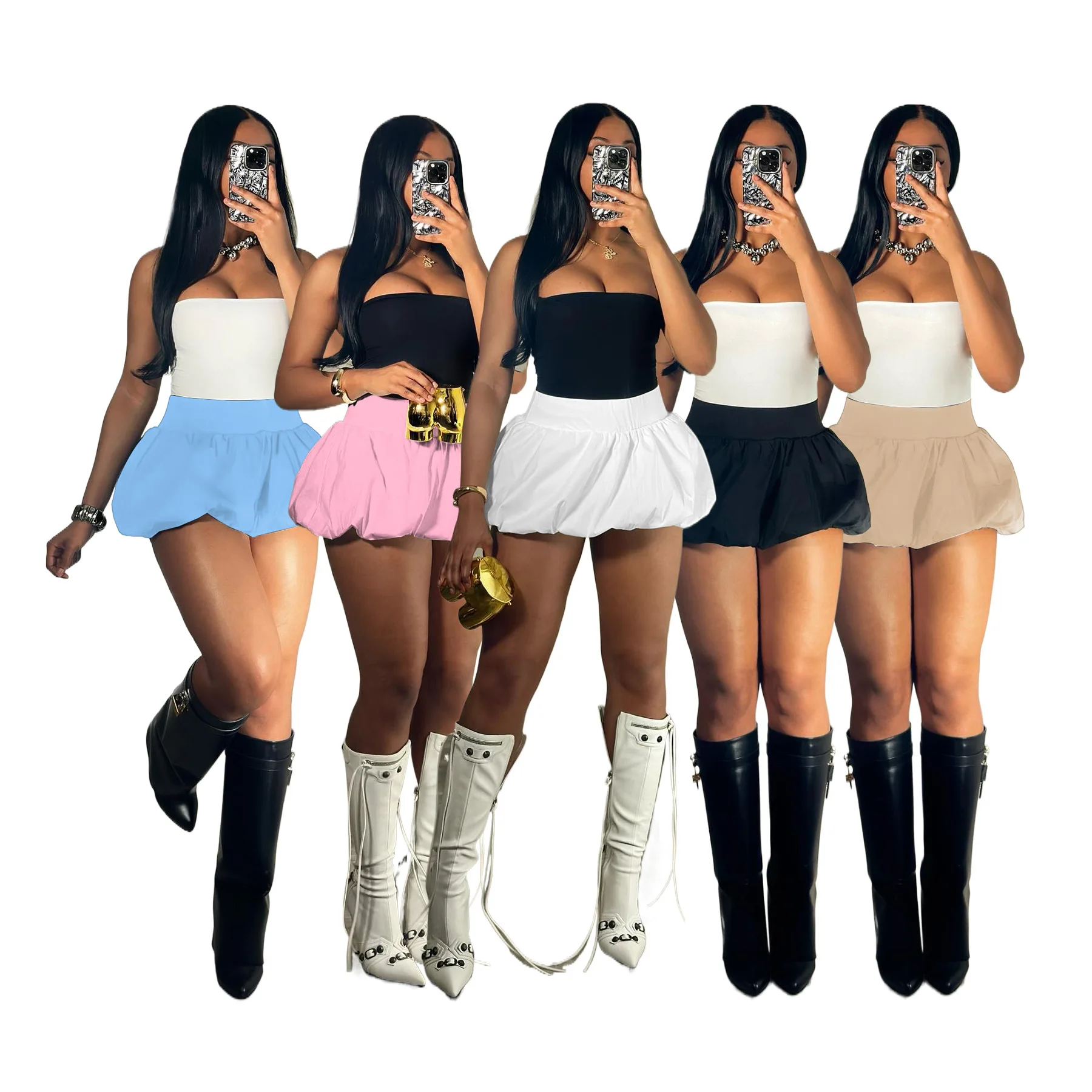 

Плиссированная мини-юбка с пузырьками, однотонная, эластичная на талии, супер короткая, мини-юбка, популярная, сексуальный стиль, уличный тренд