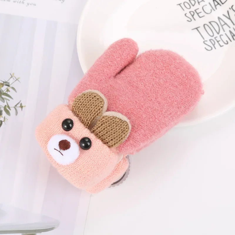 Cute Cartoon Bear Baby Gloves Winter Knitted Wool Infants Mittens