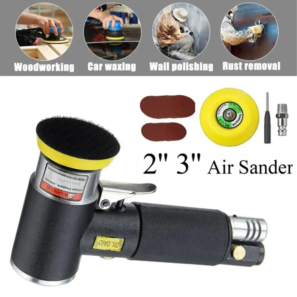 Random Orbital Air Sander 1"/2"/3" Mini Pneumatic Grinding Machine for Car Polishing High Speed Air Powered Sanding Polisher