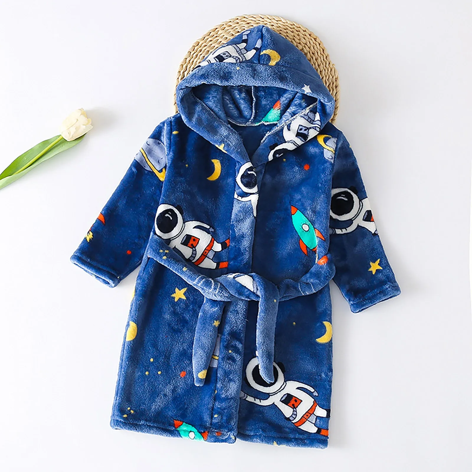 Toddler Boys And Girls Cosmic Cow Pattern Long Sleeved Lace Bathrobe Home Pajamas Boys Cotton Night Suit Size 3 T Clothes