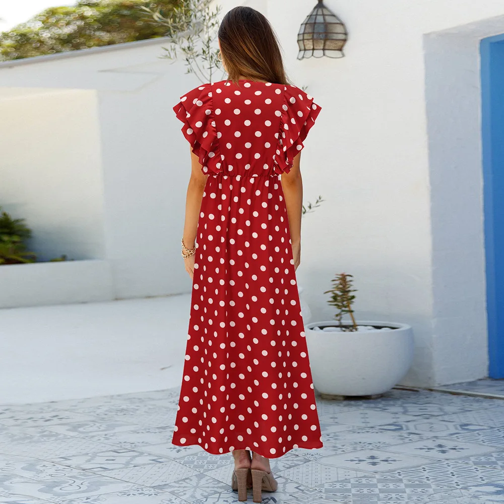 V-neck polka dot dress European and American trend summer new sexy dress loose long plus size beach skirt ins hot sale 2022 new