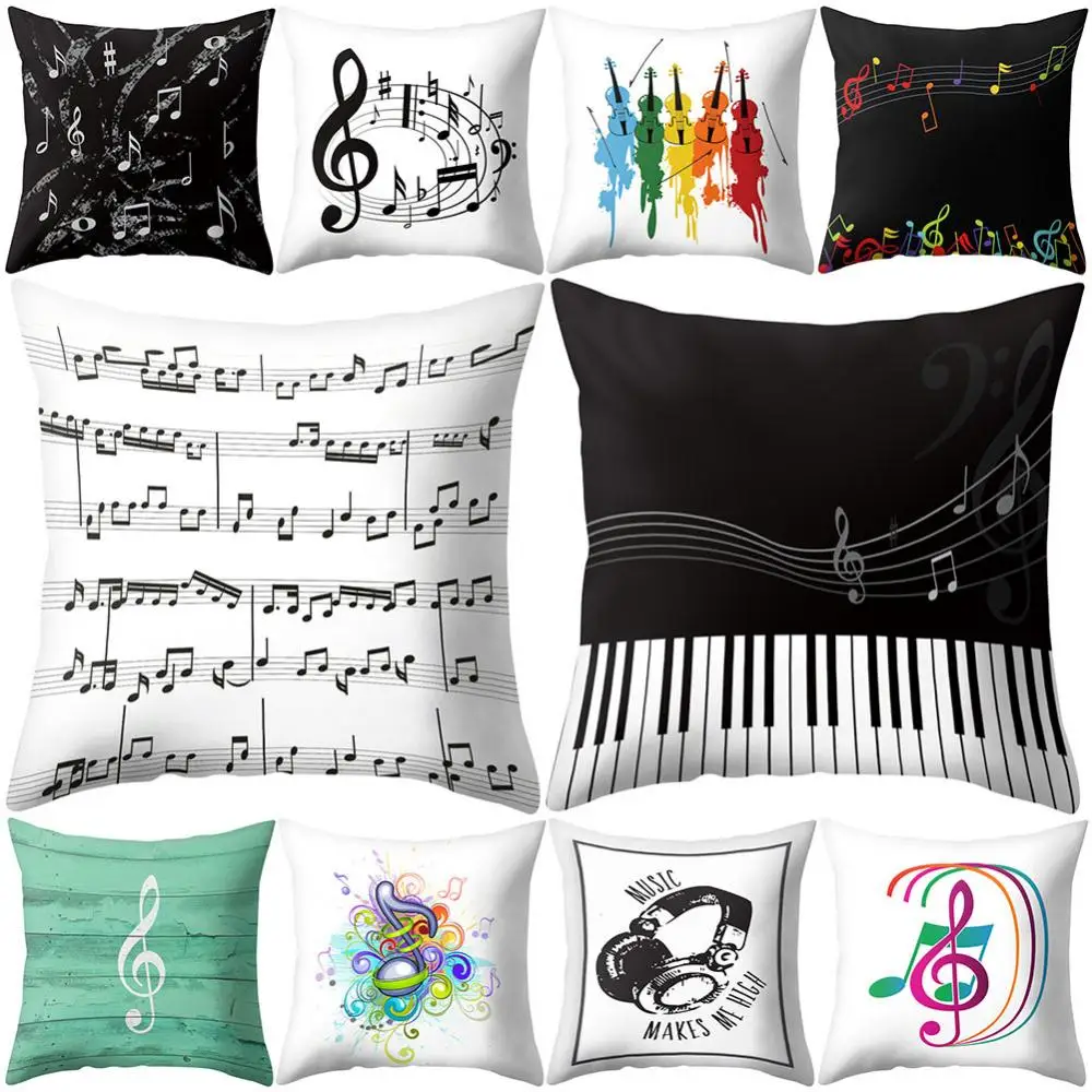 

Home Decor Cushion Cover Pillow Case Music Note Guitar Print Throw Sofa Bed