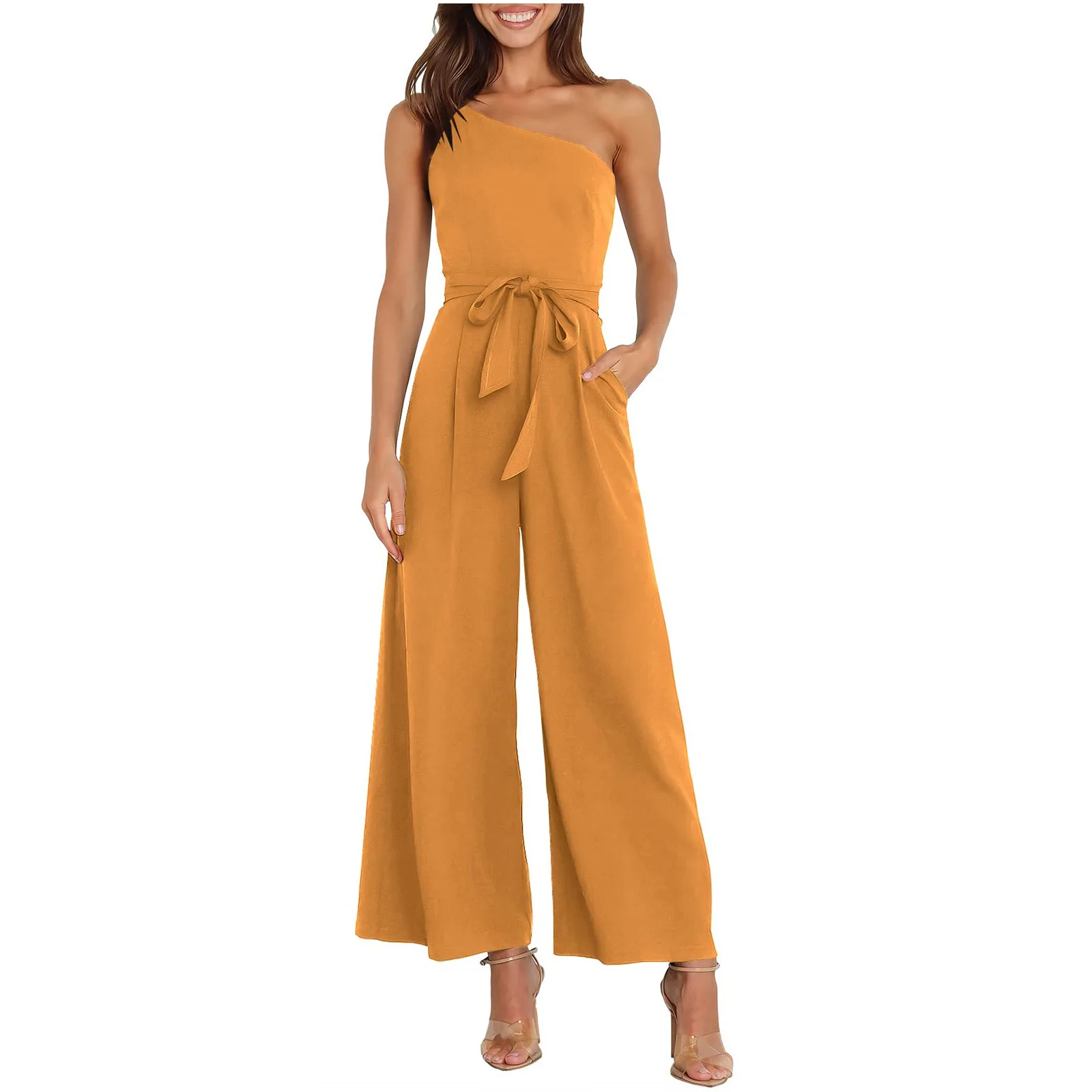 Women's Jumpsuit 2023 Summer New Fashion Casual Temperament Commuter Solid Color Strapless Tie Jumpsuit Female