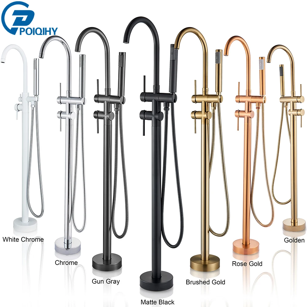 POIQIHY Matte Black Floor Mounted Bathtub Shower Faucet Dual Handle Freestanding Swivel Spout Faucet Clawfoot Bathtub Mixer Tap bathtub faucet,shower faucet