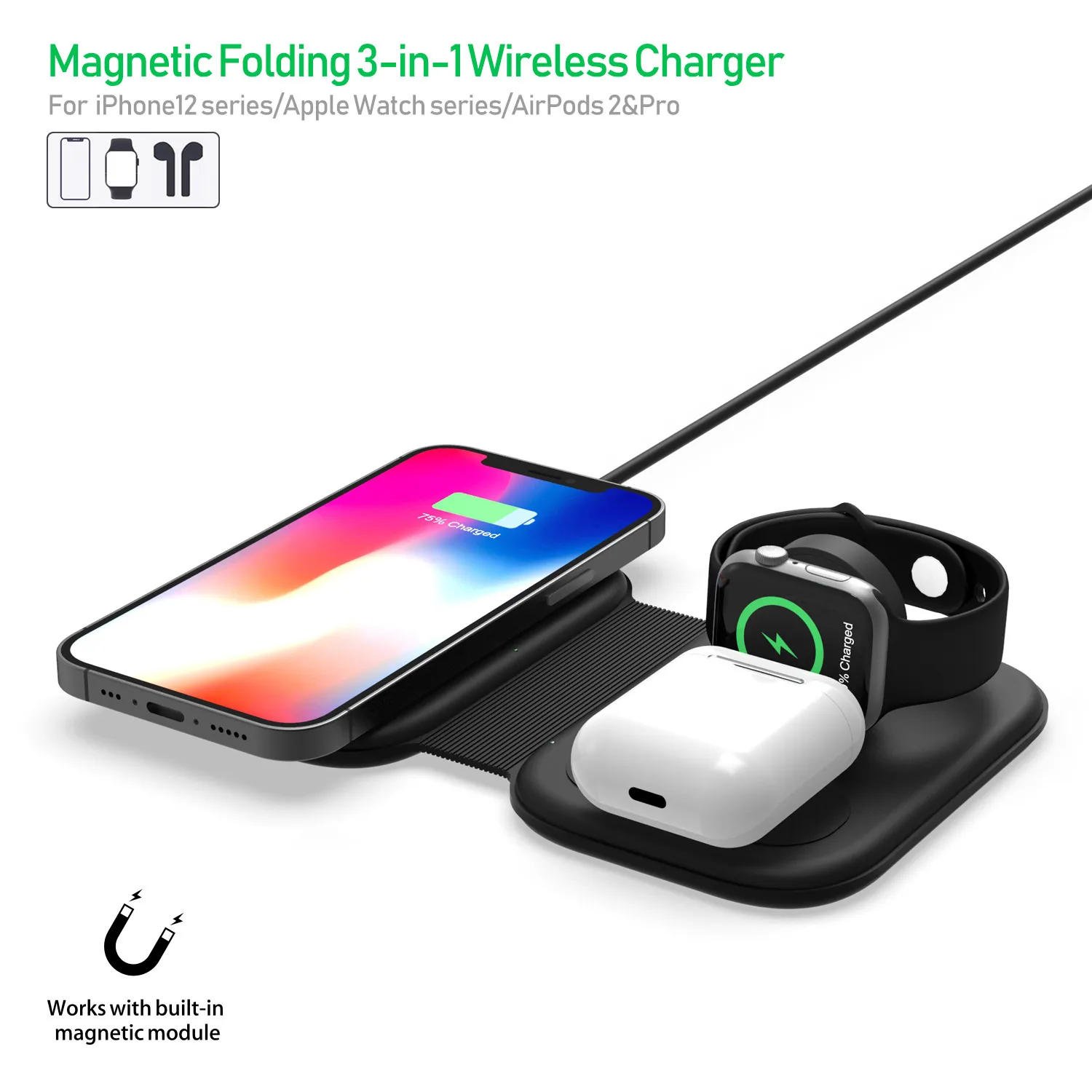 

3-in-1 wireless charger for Apple Watch headset mobile phone Wireless Fast Charger Dock Stand plasticWireless charging stationho