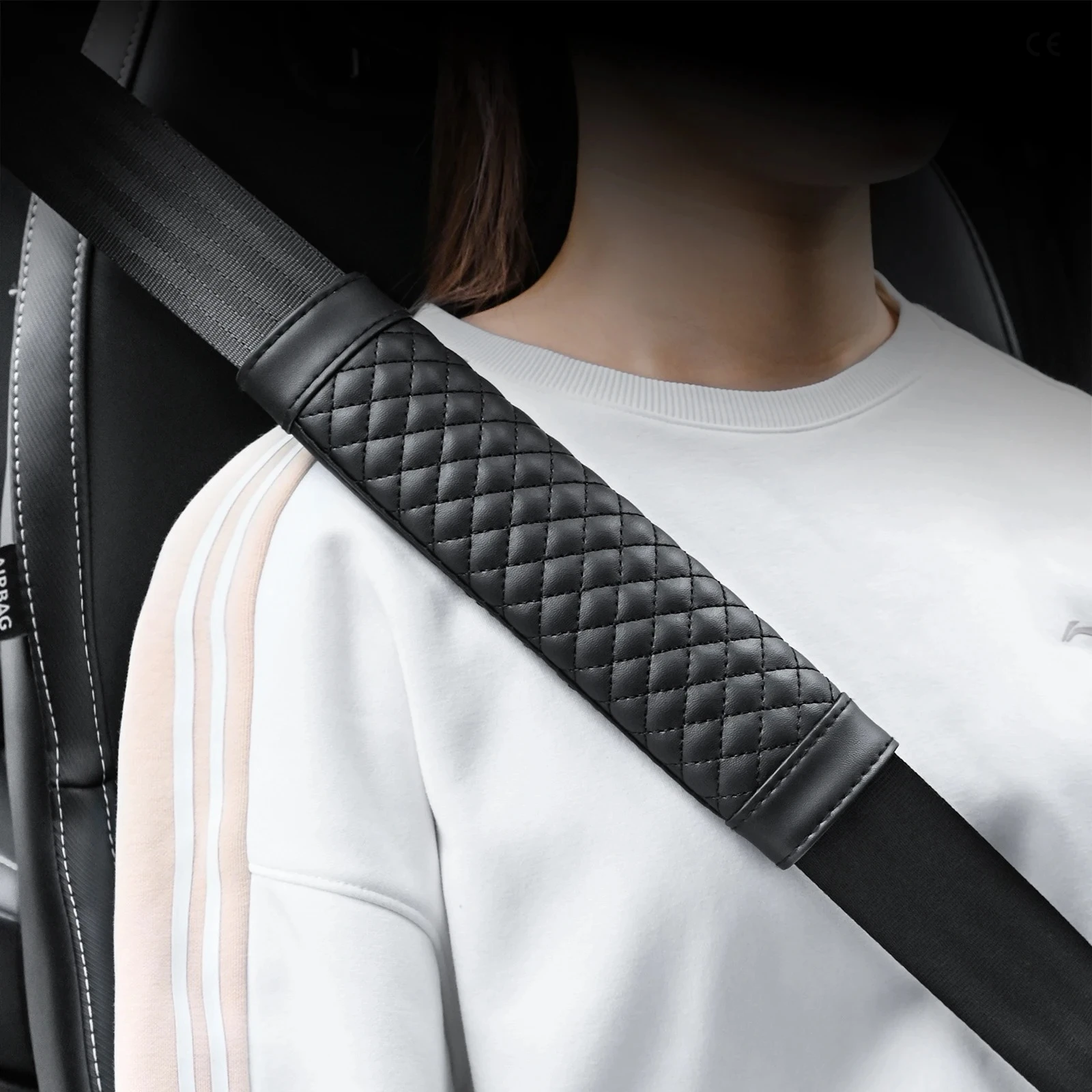 Premium Leather Seat Belt Shoulder Cover - Embroidered Wear-Resistant, Non-Slip Interior Accessory