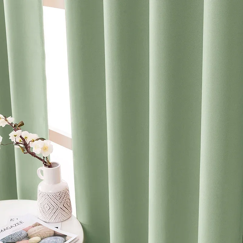 BILEEHOME Green Curtains Blackout Window Treatments Solid Color Fahion Home Window Curtains for Living Room Bedroom Kitchen