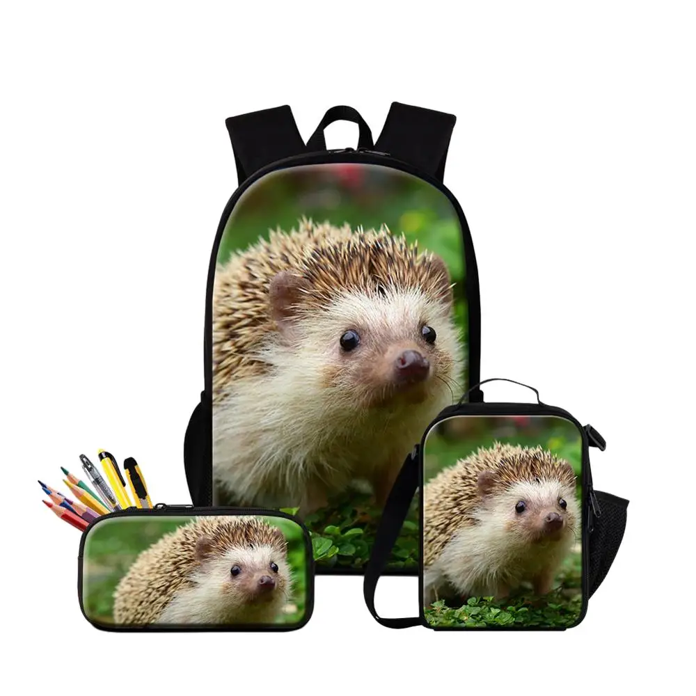 Children Schoolbags Hedgehog Printing Middle Large Capacity Backpacks With Food Lunchbox Pen Box 3PCS/Set Travel Bag Daypack