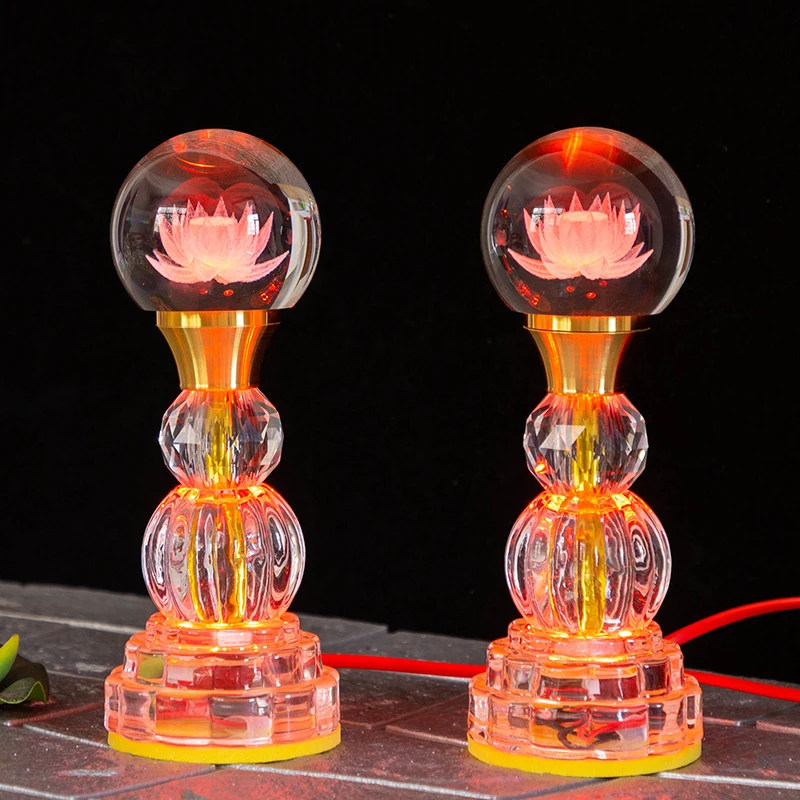 Buddha Offering Lamp, Buddhist Supplies LED Colored Crystal Lotus Lamp, Used for Buddha Light, Household Use, Prayer, Meditation