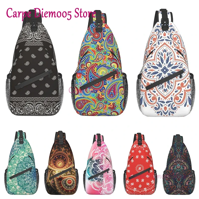 

Black Paisley Bandana Sling Bag for Shoulder Backpack Casual Chest Bag Daypack for Hiking Walking Biking Travel Cycling
