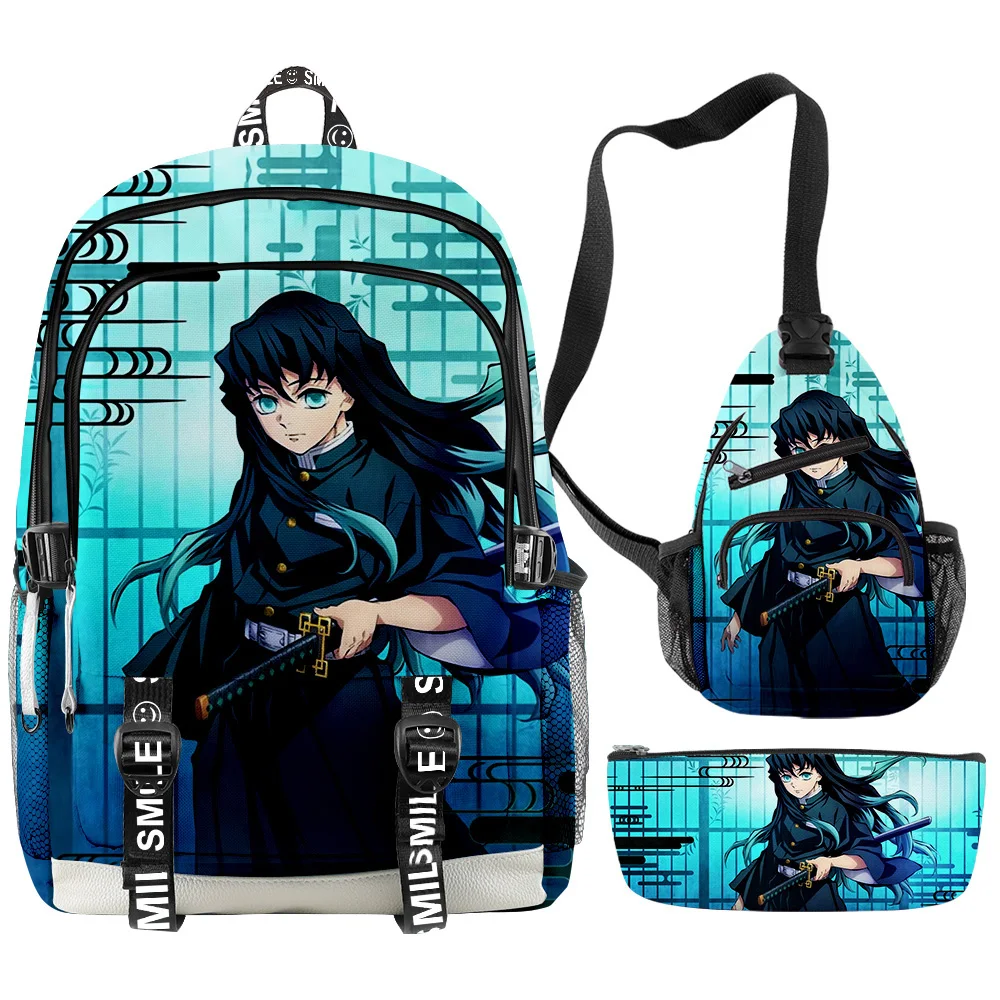 3Pieces Anime Laptop Schoolbag Slant Demon Slayer Backpack Creative Super  Anime 3D Printed+Shoulder Bags with Pencil Case Back to School Gifts 