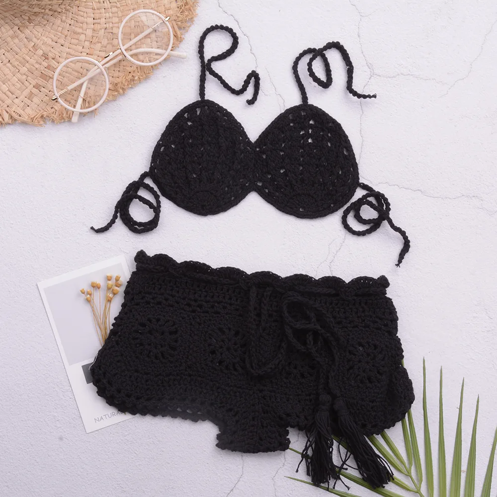 Beach Hand Crocheted Flower Shorts Children's Swimsuit Suit Split Bikini for Girls and Children
