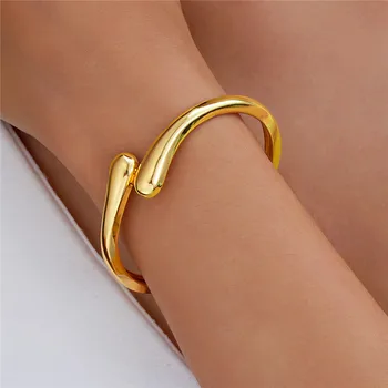 Wide Metal Bangle Ring for Women Gold and Silver Color Chunky Waterdrop Open Wrist Cuff Thick Irregular Twisted Bracelet Jewelry 1