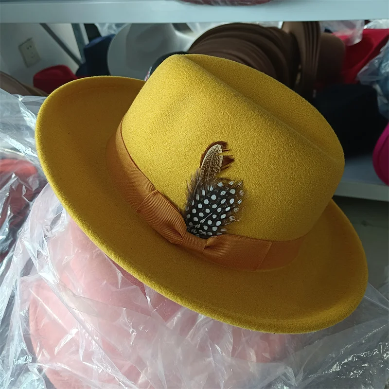 Fedora Hut Premium rosa Fedora Hut neue Frauen gekräuselte Schleife bunte Filzhut Männer konkave Top kurze Party Hut – Detail 10