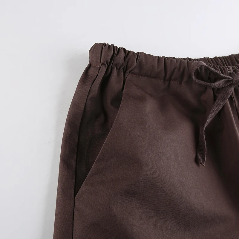 Weekeep Light Khaki Cargo Pants Streetwear 100% Cotton Big Pocket Patchwork Casual Pants Drawstring Low Waist Baggy Trouser Lady