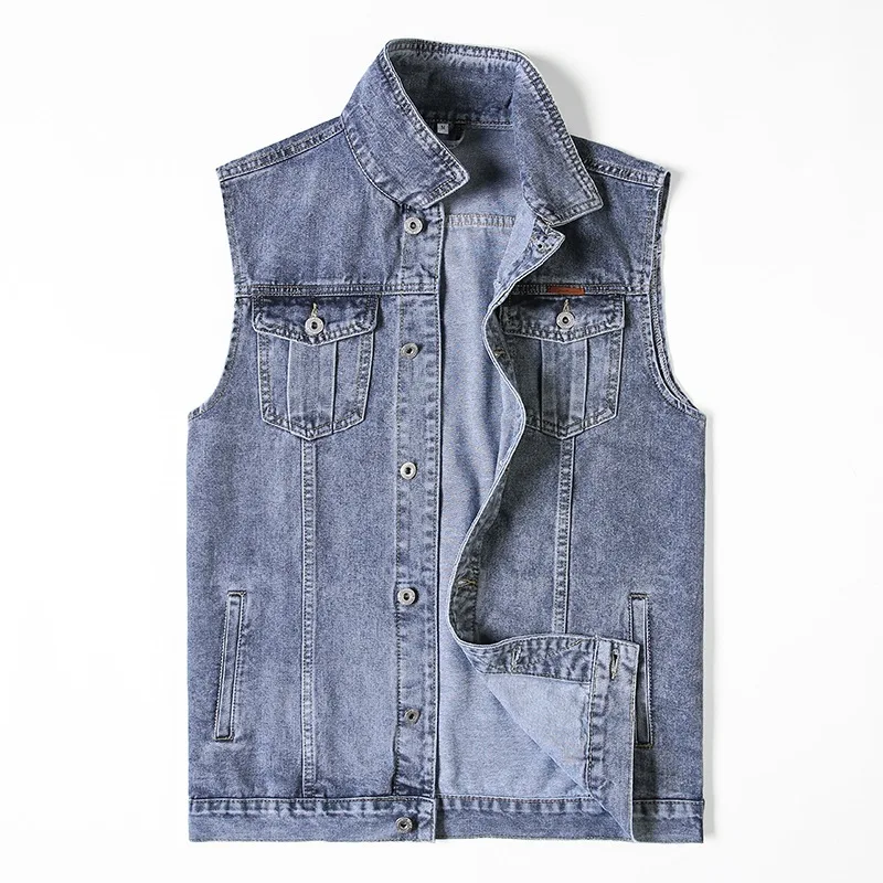 Denim Vest for men Sleeveless Turn Down Collar Classic Denim Jackets Extra Large Casual Motorcycle Vests Clothes
