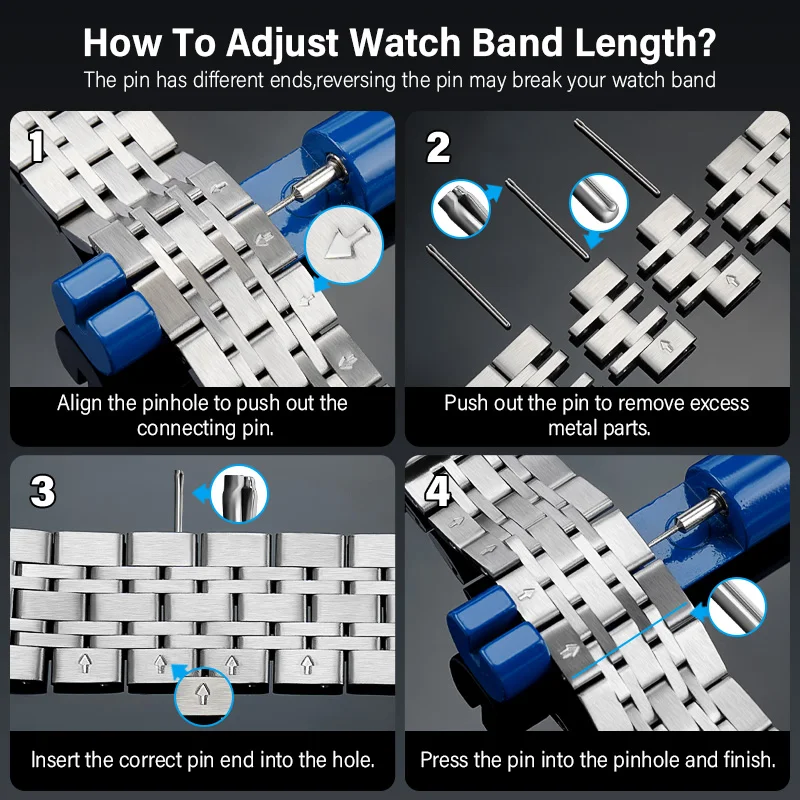 Elegant Solid Steel Watch Strap with Stainless Steel Butterfly Clasp