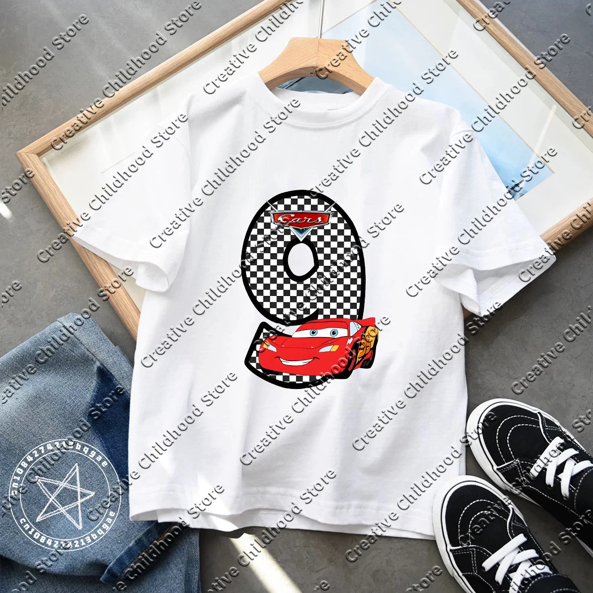 Disney Summer McQueen Cars Birthday Number 0-9 Children Clothes Kawaii Anime Cartoons Kids Boy Girl Hip Hop T Shirts Casual Top 5