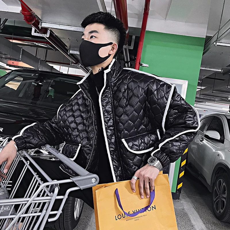 Korean Winter Jacket Men Plaid Stand Collar Thicken Keep Warm Puffer Parkas Casual Business Hiphop Overcoat Men Clothing 2023