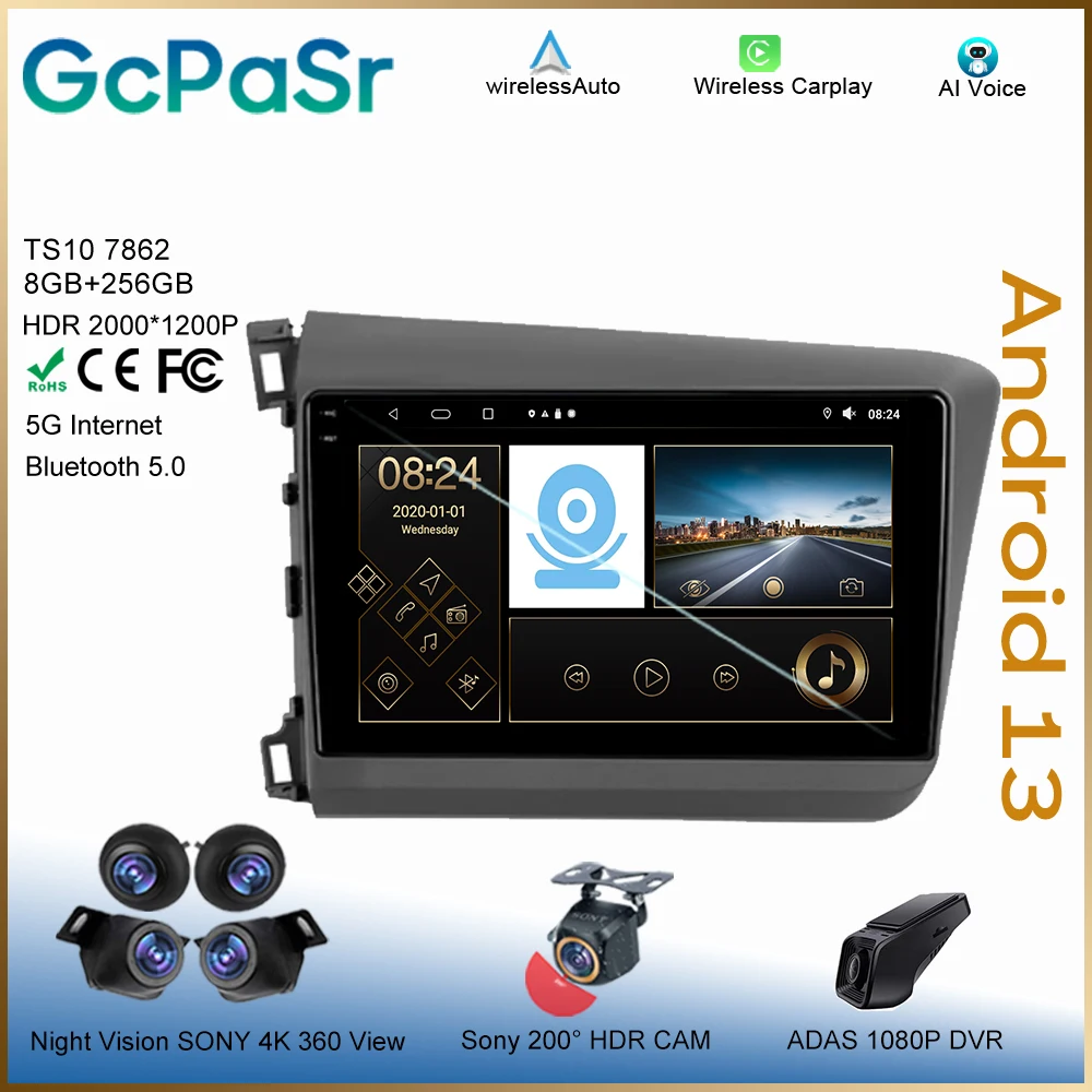 

Auto Player Android For Honda Civic 9 FB FK FD 2011 - 2015 Head Unit 7862 Carplay Radio Navigation Multimedia Screen Cam Dash