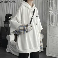 Vêtements pour femmes faux deux sweats à capuche Patchwork Plaid à capuche hauts surdimensionnés coréen Y2K vêtements pour adolescents Harajuku sweat-shirt décontracté 2