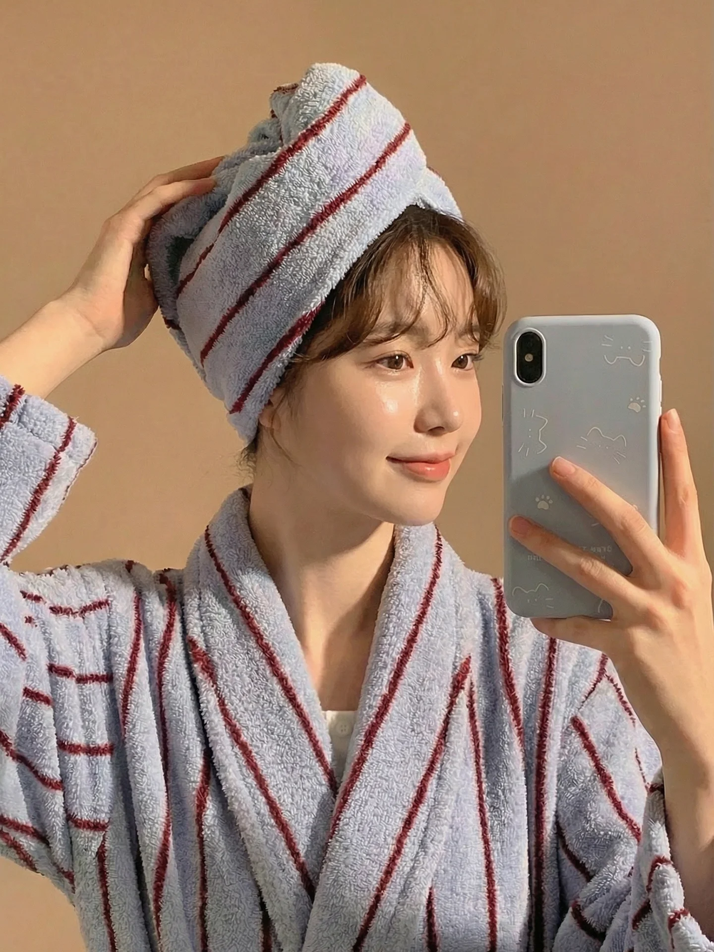 초흡수성 두꺼운 면 헤어 드라이캡 여성용 신상 2026 모델 브러쉬 헤드 타월 퀵 드라이 스트라이프 순면 헤어캡