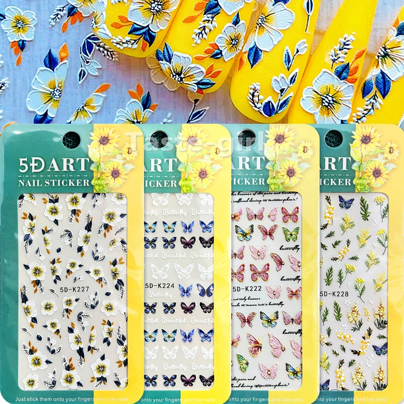 

5D Embossed Nail Art Decoration Stickers Adhesive Relief Flower Butterfly Rabbit Decals Charms Nail Supplies Manicure Materials