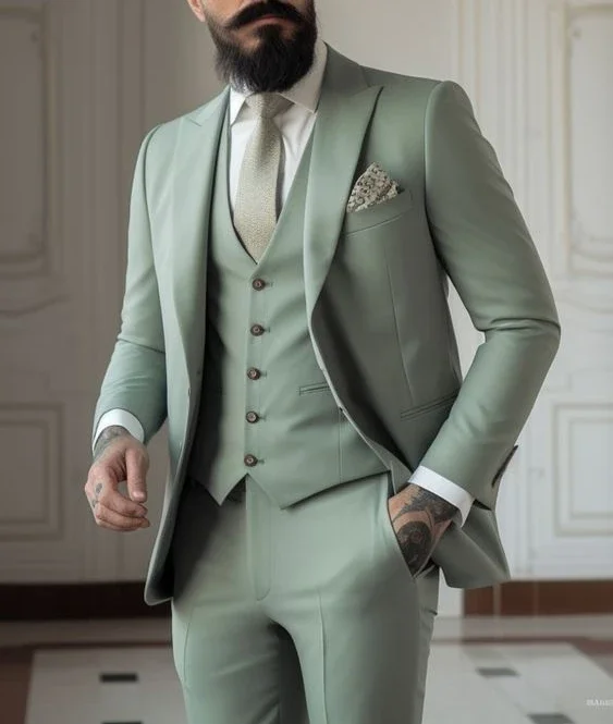 Abiti da uomo Slim Fit 3 pezzi verdi (giacca + gilet + pantalone) smoking da sposo da sposa blazer da ballo formale da uomo