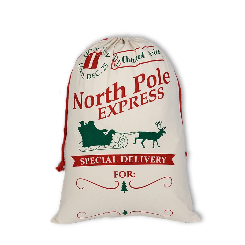 Christmas Gift Bag 50*70cm Cotton Canvas Reindeer Stocking Santa Claus Drawstring Bag Printed Sock Gift Holder Big Size gift bags christmas gift bags christmas stockings
