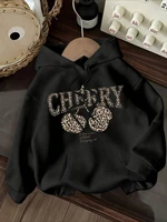 Leopard Print Cherry Letter Printed Women's Autumn Winter Round Neck Sweatshirt Casual Long Sleeved Top Hoodies Women's Clothing - Image 2