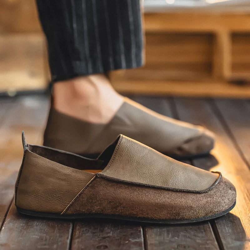 Man Loafers Outdoor Walking Fashion Mens Casual Shoes Soft Leather Comfort Half Slippers Breathable Lazy Driving Shoes Moccasins - 6