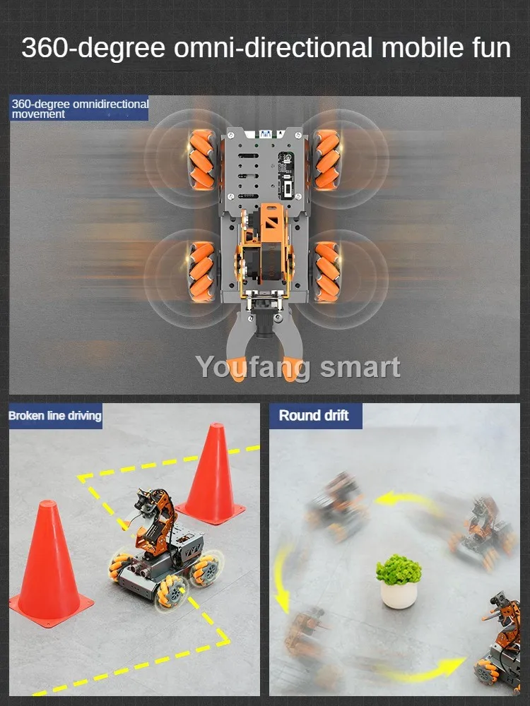 MasterPi 4WD 메카넘 로봇 자동차, 카메라 포함, 라즈베리 파이 4B/5 로봇 DIY 키트, 오픈 소스 AI 파이썬 스타터 키트, 4 Dof 로봇 암