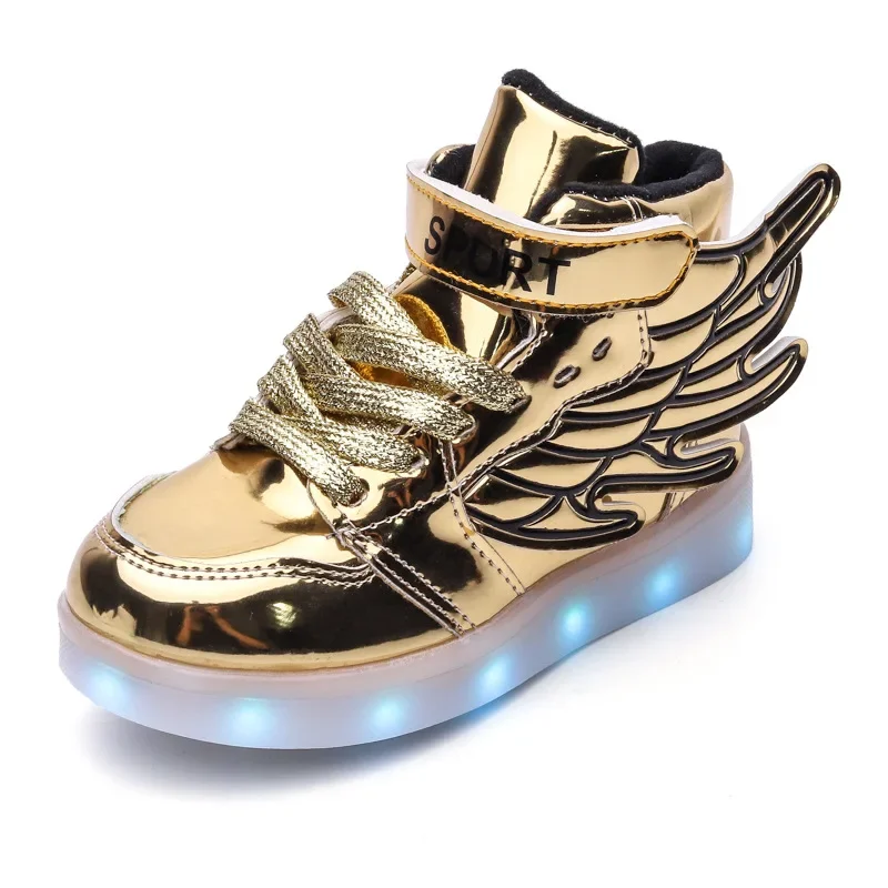 USB Charge Illuminated Shoes Kid Sneakers LED Flash Wing Casual Board Shoes Sport Walking Trainers Boys and Girls Luminous